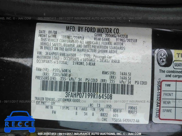 2009 Ford Fusion 3FAHP07199R164508 Bild 8