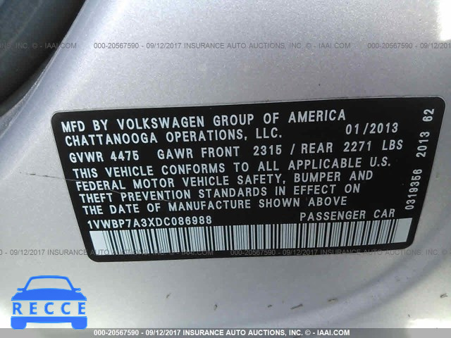 2013 Volkswagen Passat 1VWBP7A3XDC086988 image 8