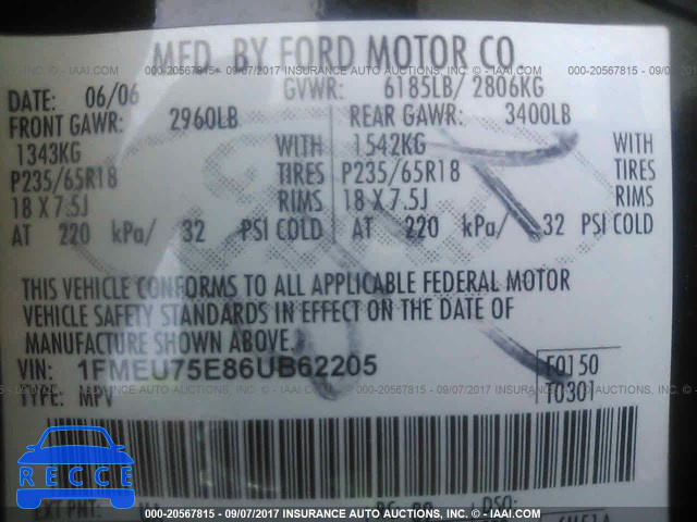 2006 Ford Explorer LIMITED 1FMEU75E86UB62205 зображення 8