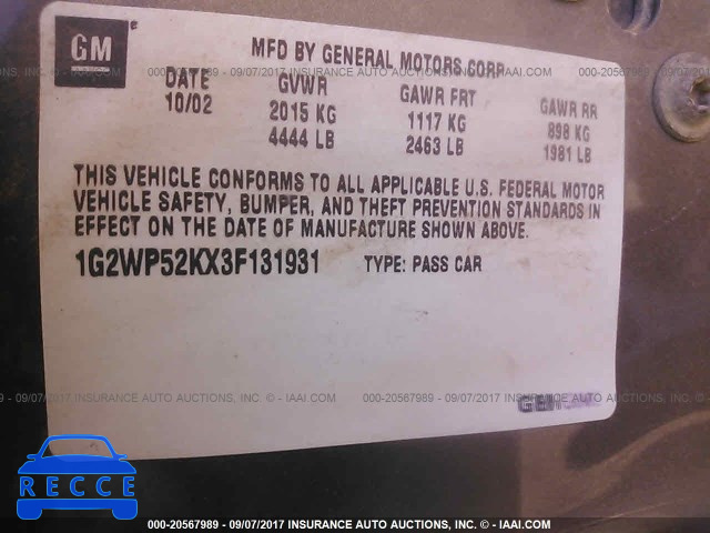 2003 Pontiac Grand Prix GT 1G2WP52KX3F131931 image 8