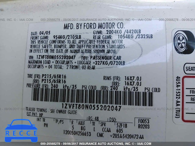 2005 Ford Mustang 1ZVFT80N055202047 image 8