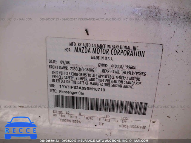 2009 Mazda 6 1YVHP82A895M18710 зображення 8