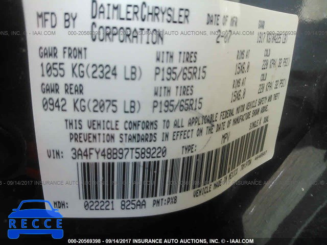 2007 CHRYSLER PT CRUISER 3A4FY48B97T589220 image 8