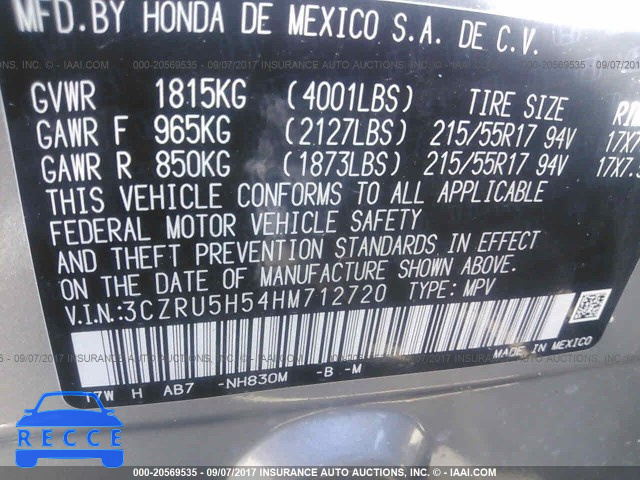 2017 HONDA HR-V EX 3CZRU5H54HM712720 image 8