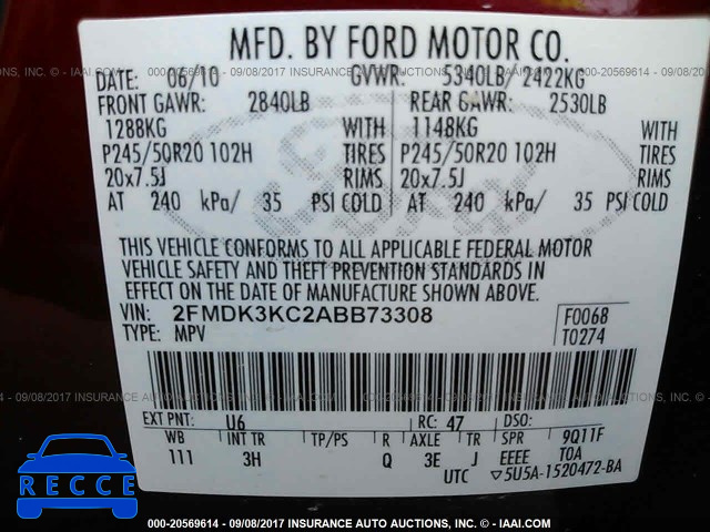 2010 Ford Edge LIMITED 2FMDK3KC2ABB73308 зображення 8