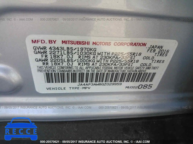 2016 MITSUBISHI OUTLANDER SPORT ES/SE JA4AP3AW8GZ029959 image 8