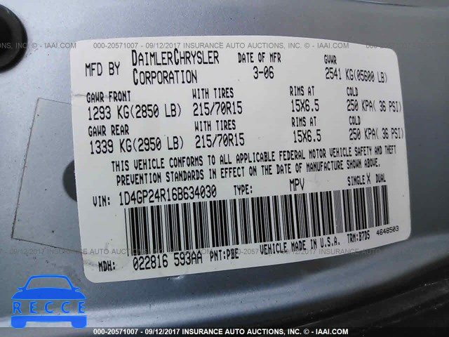 2006 Dodge Grand Caravan 1D4GP24R16B634030 image 8