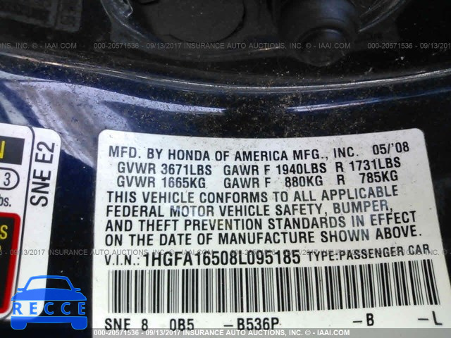 2008 Honda Civic 1HGFA16508L095185 image 8