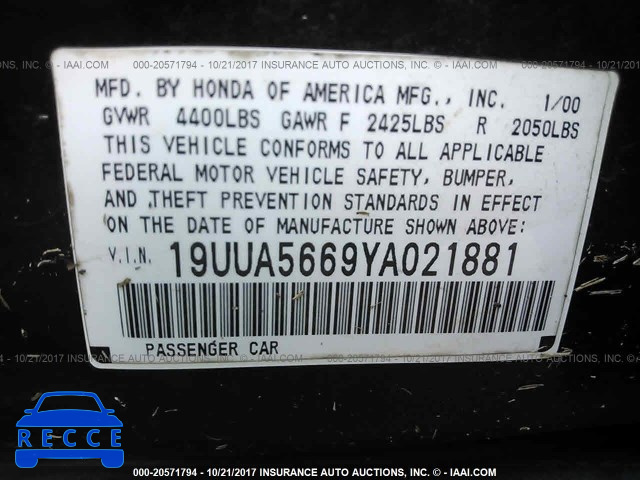 2000 ACURA 3.2TL 19UUA5669YA021881 Bild 8