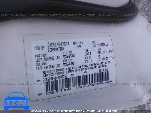 2004 CHRYSLER PACIFICA 2C8GF68414R182759 Bild 8