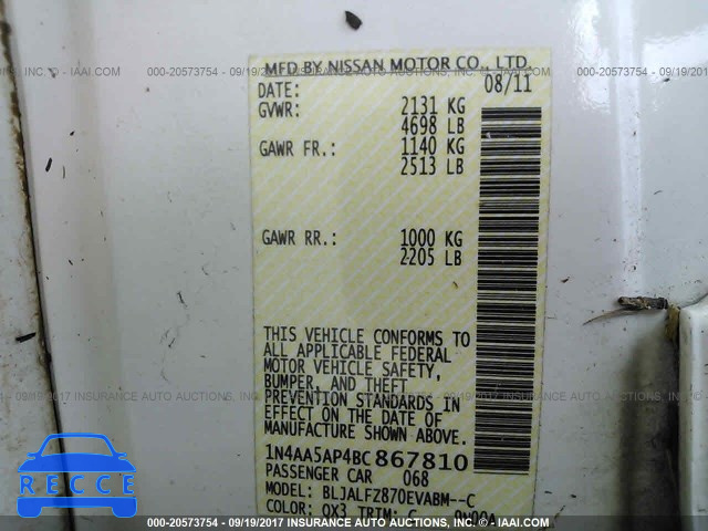 2011 Nissan Maxima 1N4AA5AP4BC867810 image 8