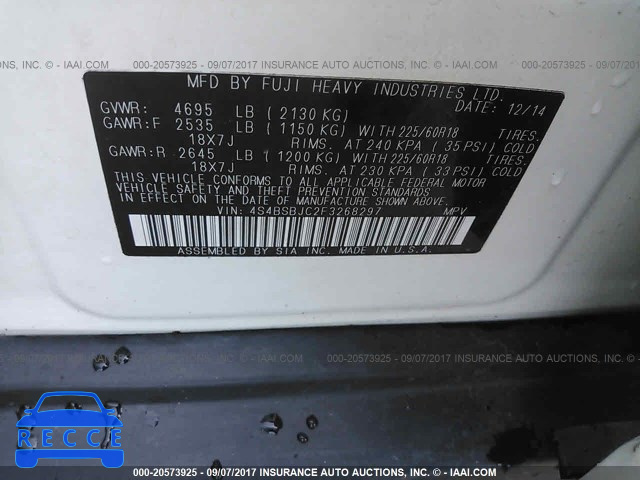 2015 Subaru Outback 2.5I LIMITED 4S4BSBJC2F3268297 Bild 8