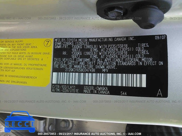 2008 Lexus RX 2T2GK31U58C047498 image 8