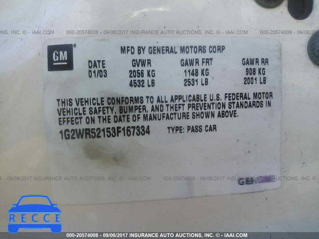 2003 PONTIAC GRAND PRIX 1G2WR52153F167334 Bild 8