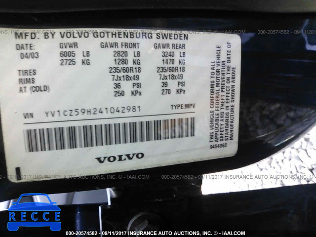 2004 Volvo XC90 YV1CZ59H241042981 Bild 8