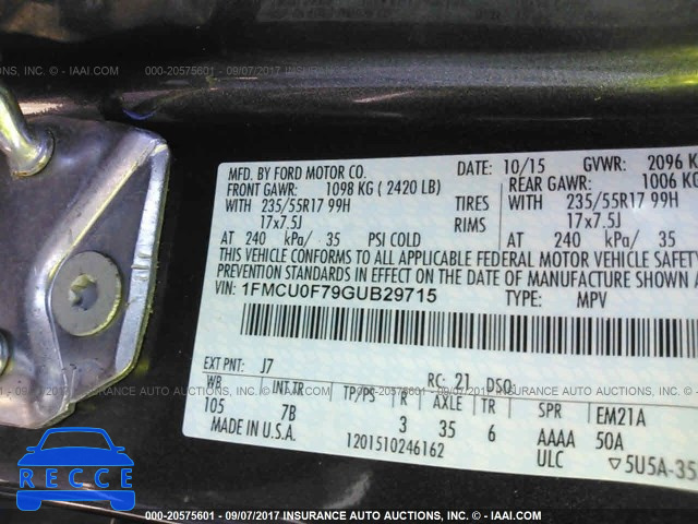 2016 Ford Escape S 1FMCU0F79GUB29715 image 8