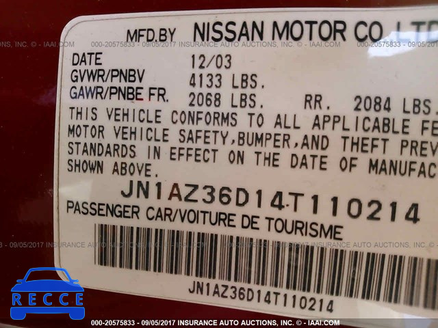 2004 Nissan 350Z JN1AZ36D14T110214 image 8