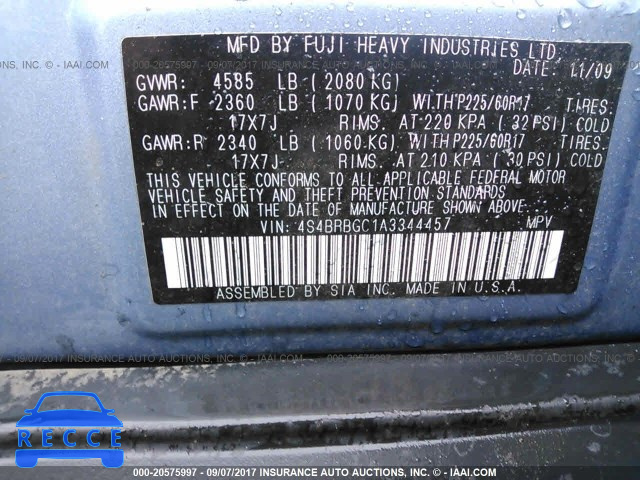 2010 Subaru Outback 2.5I PREMIUM 4S4BRBGC1A3344457 Bild 8