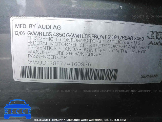 2007 Audi A4 WAUDF78E77A160936 image 8