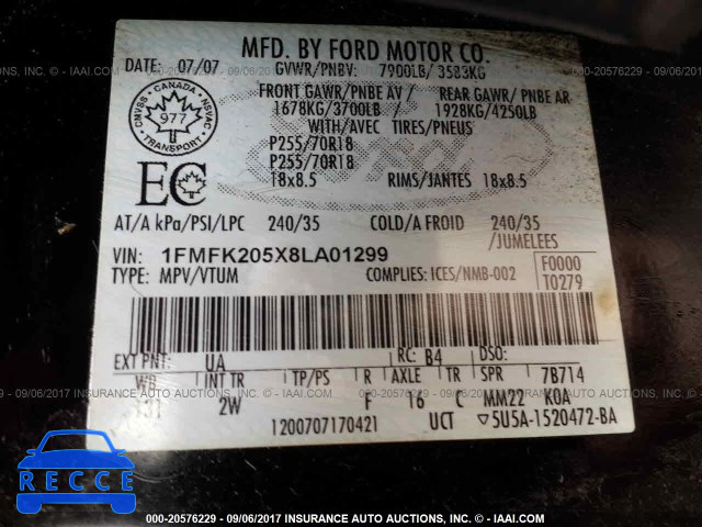 2008 Ford Expedition EL LIMITED 1FMFK205X8LA01299 image 8