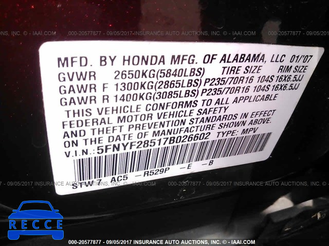 2007 Honda Pilot 5FNYF28517B026602 image 8