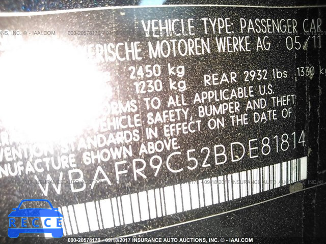 2011 BMW 550 WBAFR9C52BDE81814 зображення 8