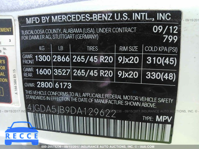 2013 Mercedes-benz ML 350 4JGDA5JB9DA129622 Bild 8