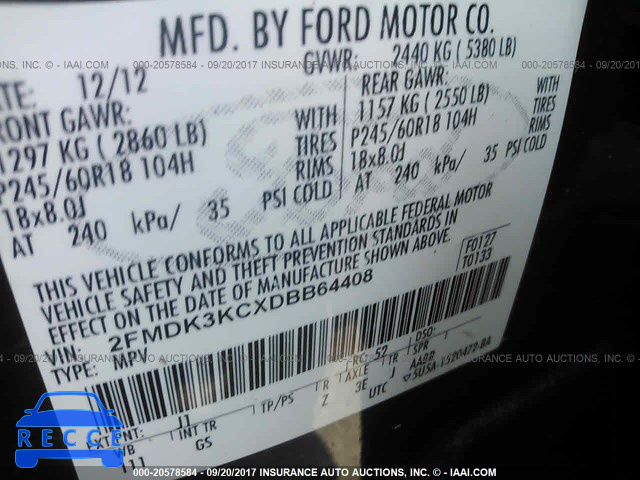 2013 Ford Edge LIMITED 2FMDK3KCXDBB64408 зображення 8