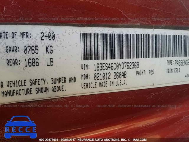 2000 Dodge Neon ES 1B3ES46C0YD762369 зображення 8