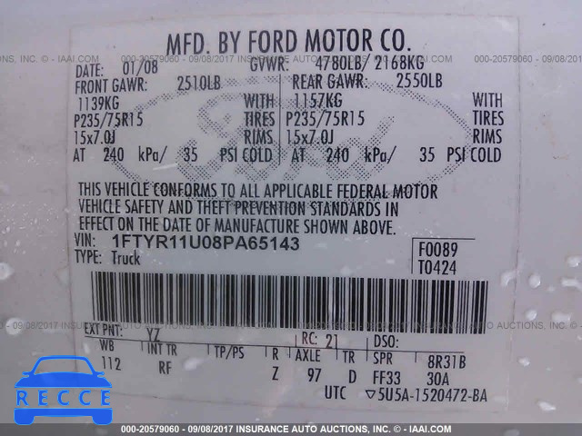 2008 FORD RANGER 1FTYR11U08PA65143 image 8