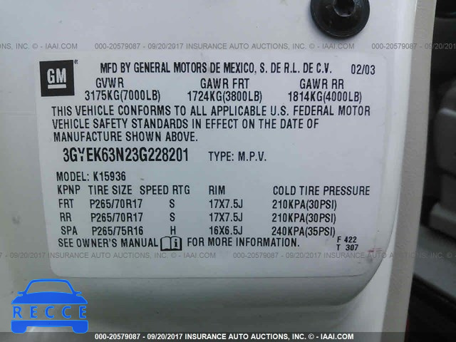 2003 Cadillac Escalade EXT 3GYEK63N23G228201 image 8