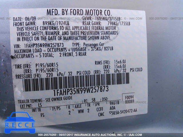 2009 Ford Focus 1FAHP35N99W257873 image 8