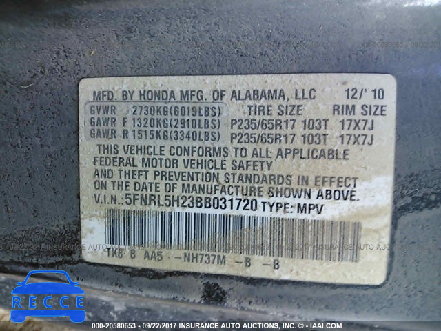 2011 Honda Odyssey LX 5FNRL5H23BB031720 image 8