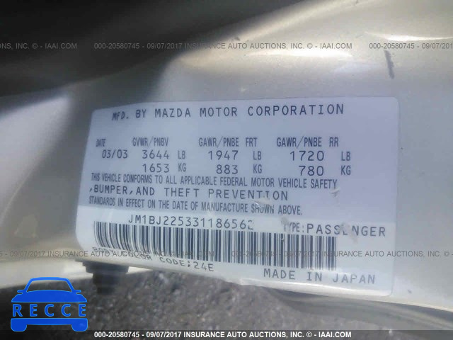 2003 Mazda Protege JM1BJ225331186562 Bild 8