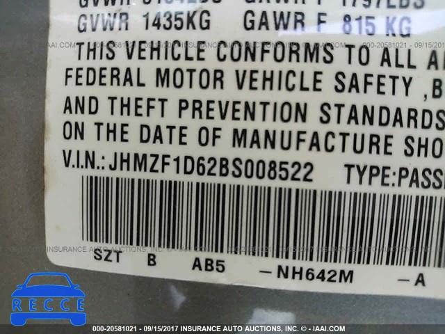2011 Honda CR-Z EX JHMZF1D62BS008522 image 8