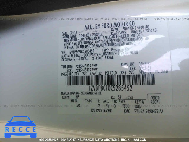 2012 Ford Mustang 1ZVBP8CF0C5285452 image 8