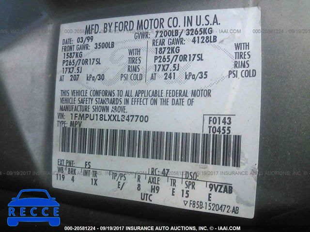 1999 FORD EXPEDITION 1FMPU18LXXLB47700 image 8