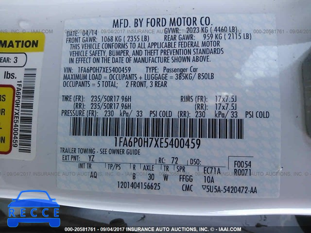 2014 Ford Fusion 1FA6P0H7XE5400459 зображення 8