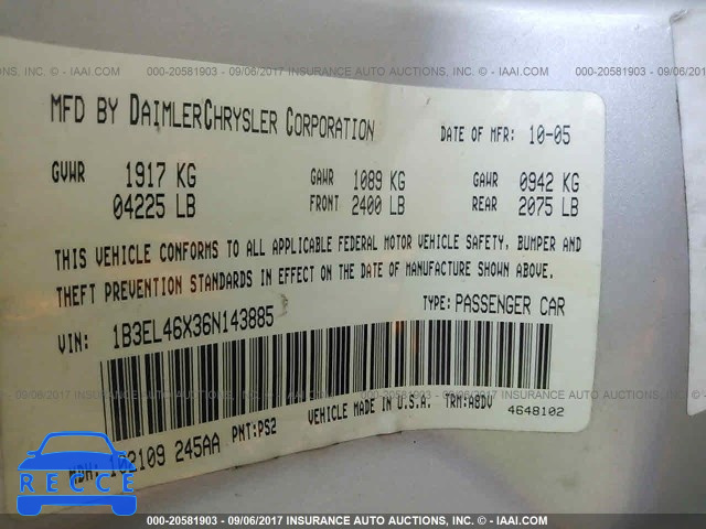 2006 Dodge Stratus 1B3EL46X36N143885 image 8