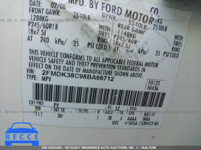 2008 Ford Edge 2FMDK38C98BA66712 image 8