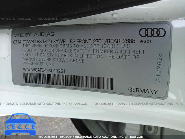 2015 Audi A7 WAUWGAFC4FN011251 зображення 8