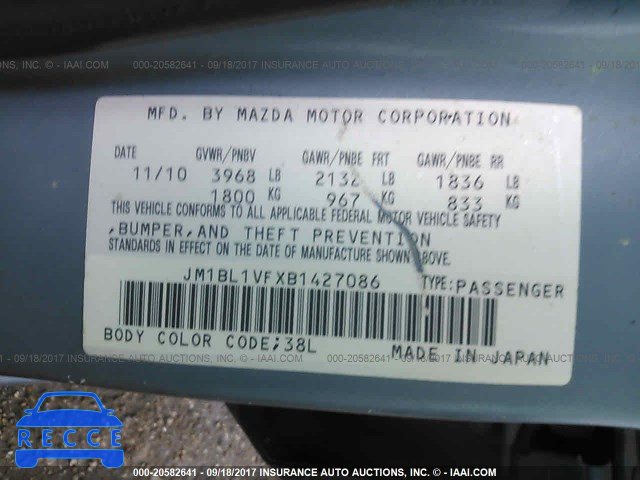 2011 Mazda 3 JM1BL1VFXB1427086 зображення 8