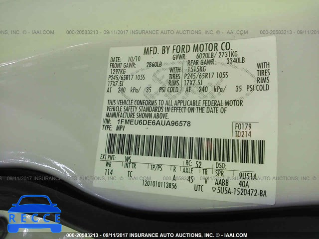 2010 Ford Explorer 1FMEU6DE6AUA96578 image 8