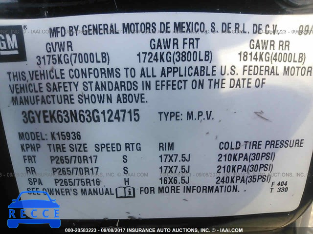 2003 Cadillac Escalade EXT 3GYEK63N63G124715 image 8