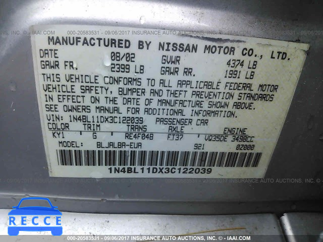 2003 NISSAN ALTIMA SE 1N4BL11DX3C122039 image 8