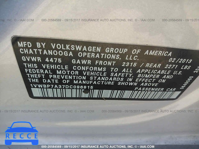 2013 Volkswagen Passat 1VWBP7A37DC096815 image 8