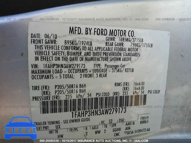 2010 Ford Focus 1FAHP3HN3AW279173 Bild 8
