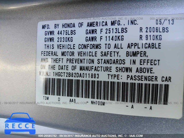 2013 Honda Accord 1HGCT2B82DA011893 image 8