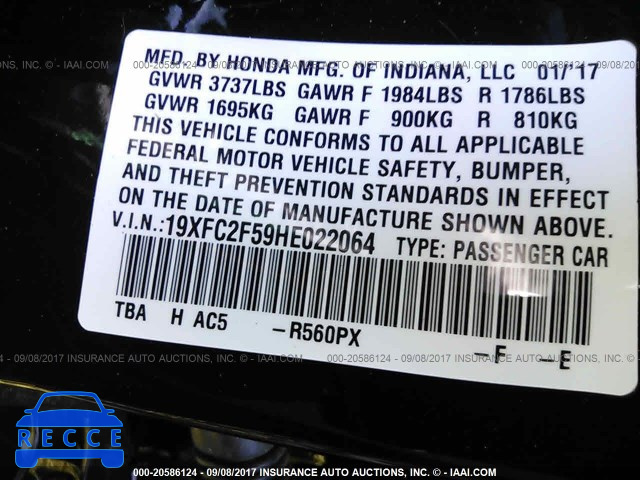 2017 HONDA CIVIC 19XFC2F59HE022064 image 8