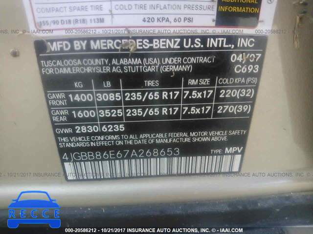 2007 Mercedes-benz ML 350 4JGBB86E67A268653 зображення 8